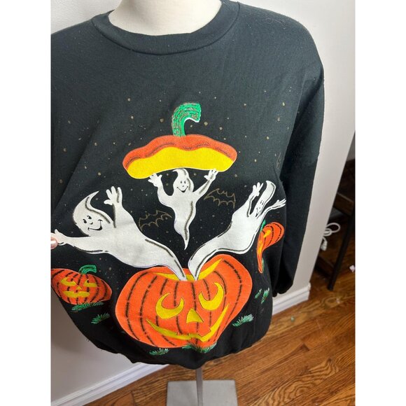 Vintage Halloween ugly cute sweater ghost pumpkin - size large - pilling - Picture 4 of 9